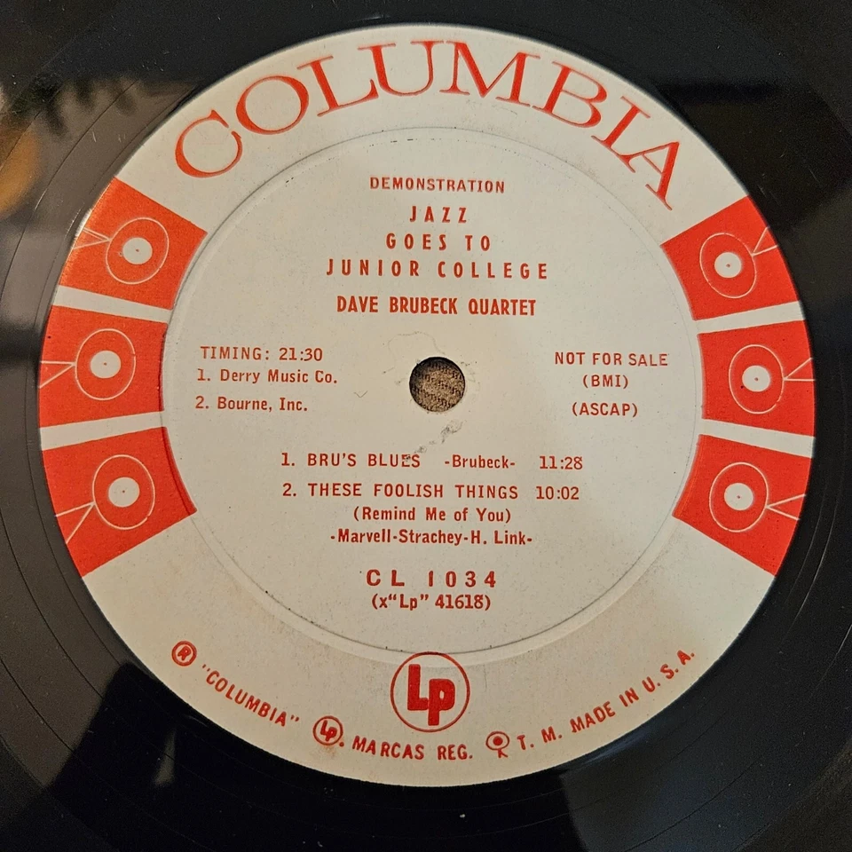 Promo Dave Brubeck Quartet - Jazz Goes to Junior College CL 1034 Columbia Vinyl - Image 3 of 4