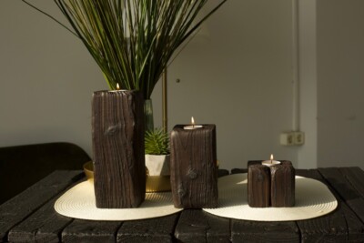 Solid Wood Handmade Candle Holders - Set of 3