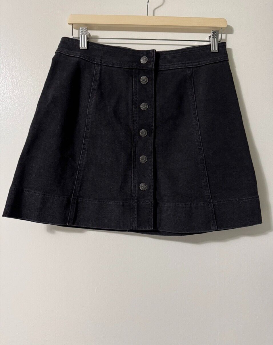 Madewell Denim Skirt Black Snap Metropolis Jean Skirt Size 6 H2310