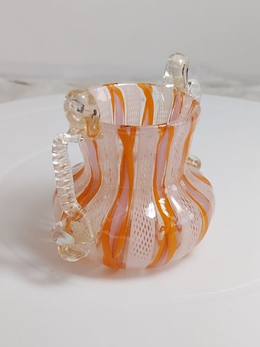 Murano Italy Vase Venini & Bianconi Latticino White Orange & Gold Glass C. 1900 - Picture 13 of 24