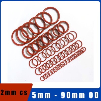 Food Grade O-Ring Silicone Rubber Red Metric 2.0mm Cross Section 5mm - 90mm OD