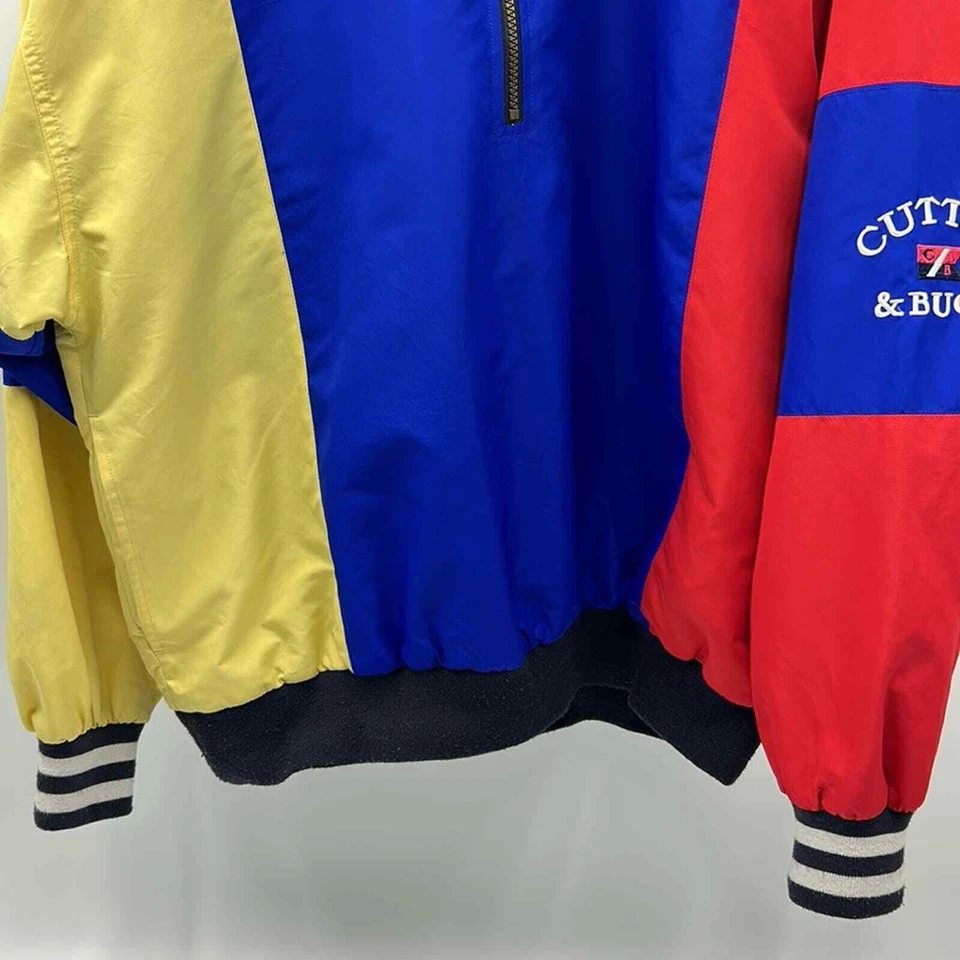 VINTAGE CUTTER&BUCK 90s MENS CLOR-BLOCK WINDBREAKER JACKET SIZE LARGE RED BLUE - Image 3 of 4