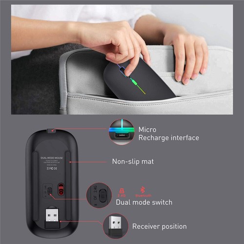 Mouse 2 IN 1 Senza Fili Bluetooth 5.0 e 2.4G | Ricaricabile, USB, PC, Mac - Foto 9 di 12