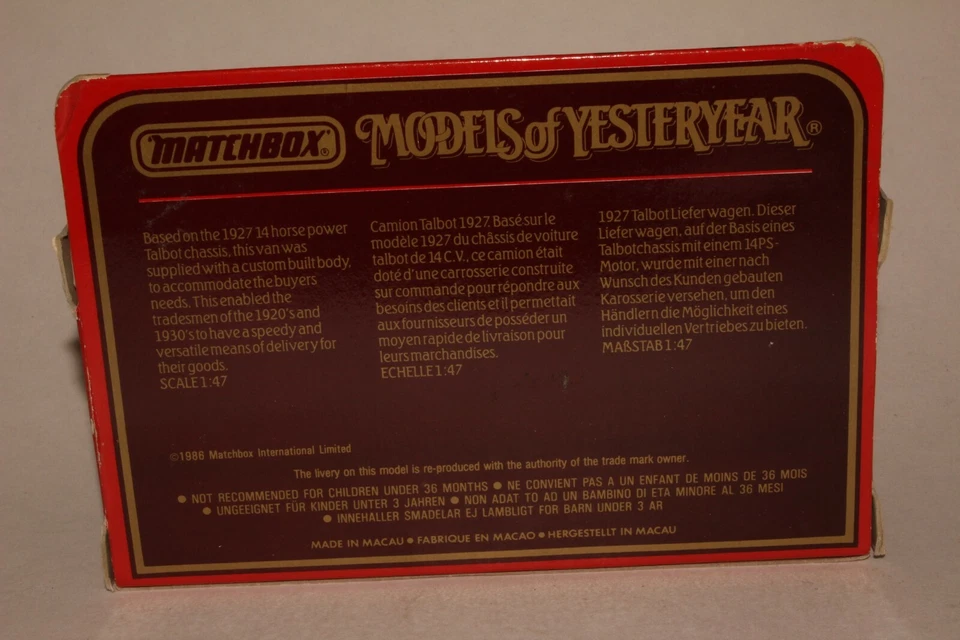 MATCHBOX MODELS OF YESTERYEAR #Y5 1927 TALBOT ROSES LIME JUICE CORDIAL BOXED - Image 3 of 4