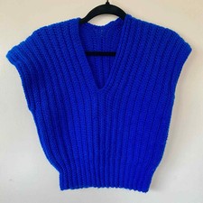 Handmade Vintage Knit Vest Cerulean Cobalt Blue Medium