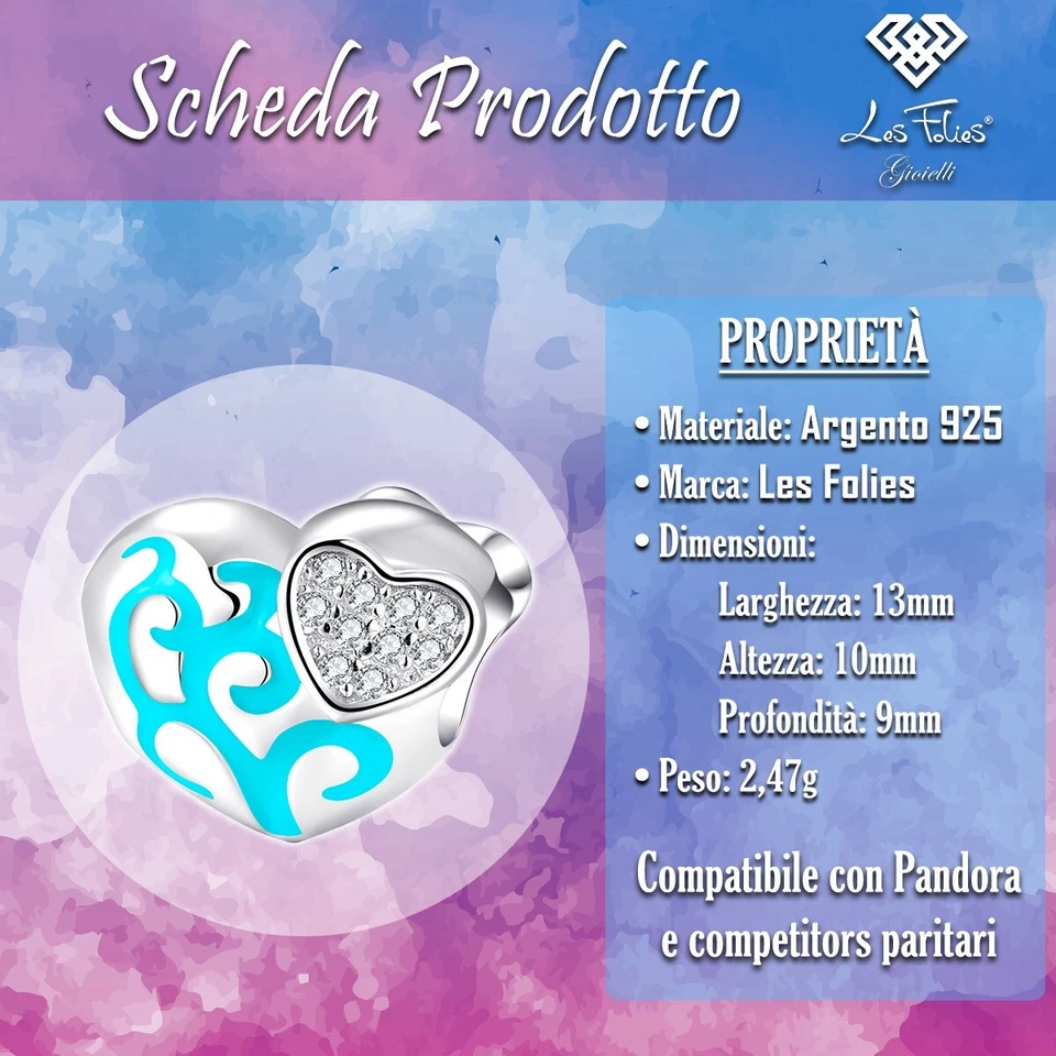 Charm Cuore azzurro in argento 925 - Les Folies - Immagine 4 di 4