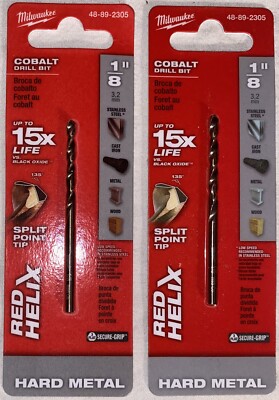 Lot of 2 Milwaukee 1/8 in. COBALT Red Helix Split Point Drill Bit, 48-89-2305