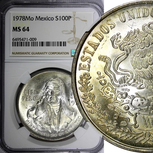 Mexico ESTADOS UNIDOS MEXICANOS Silver 1978 Mo 100 Pesos NGC MS63 KM# 483.2 (08)