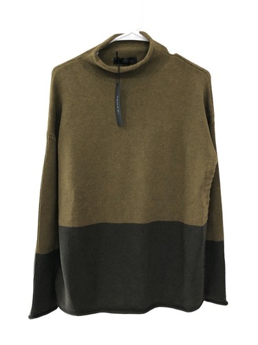 Tahari Two Tone Green Mock Neck Sweater 