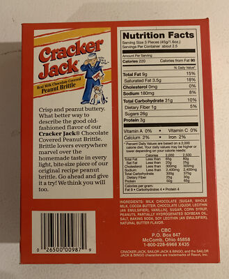 Vintage 1990s Cracker Jack Peanut Brittle 4 Oz Box NOS Full