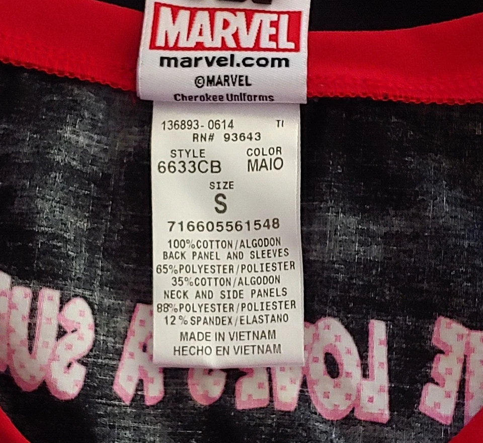 Avenger Tooniforms Women's ScrubTop Marvel Black/Red Small - Image 4 of 4