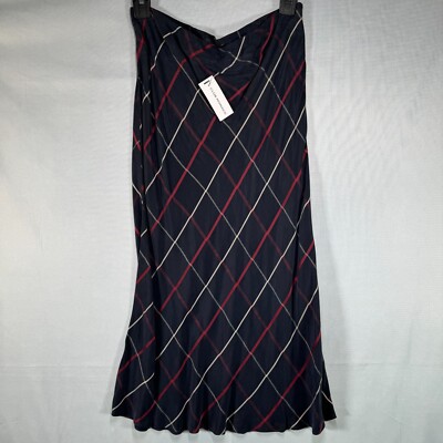 Club Monaco Women's Knee Length Skirt Plaid Bias Navy Blue Size 8 Retail $169