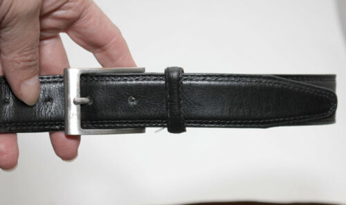 Schwarzer doppelt genähter Echtleder Gürtel - silberne Schnalle - Größe 40 MADE in ITALY - Bild 3 von 8