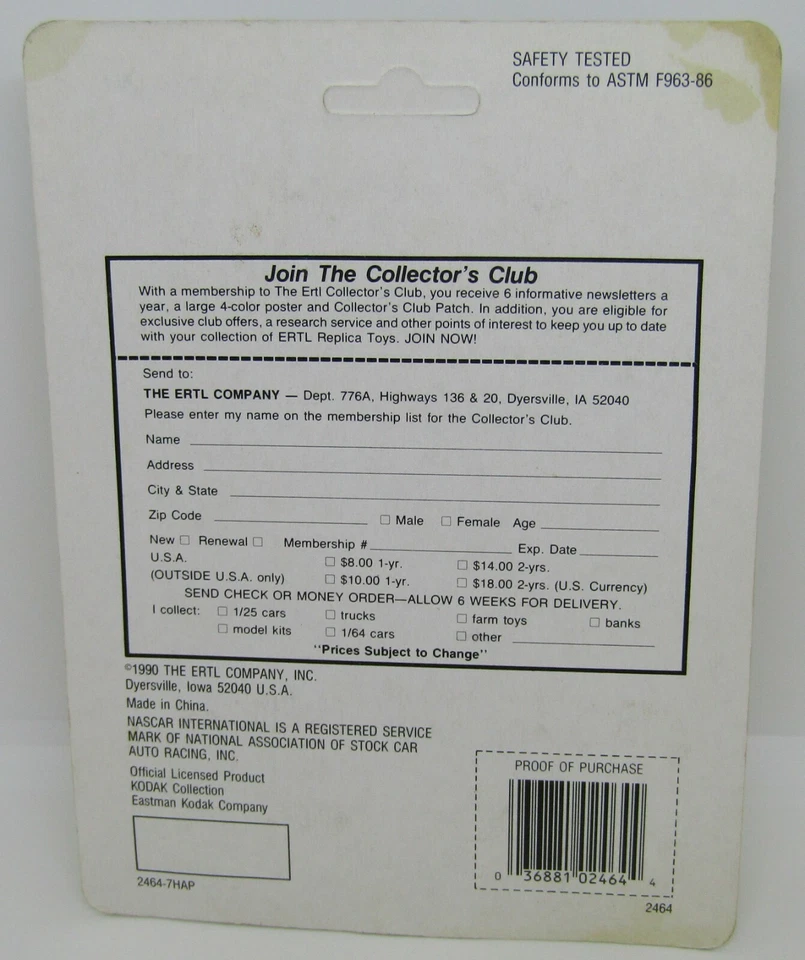 ERTL 1990 NASCAR Racing Kodak Stock Car 1:64 Diecast Car Foto 3 de 3
