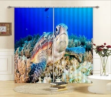 3D Ocean Turtle ZHUA2504 Photo Curtain Window Blockout Fabric Amy 2023