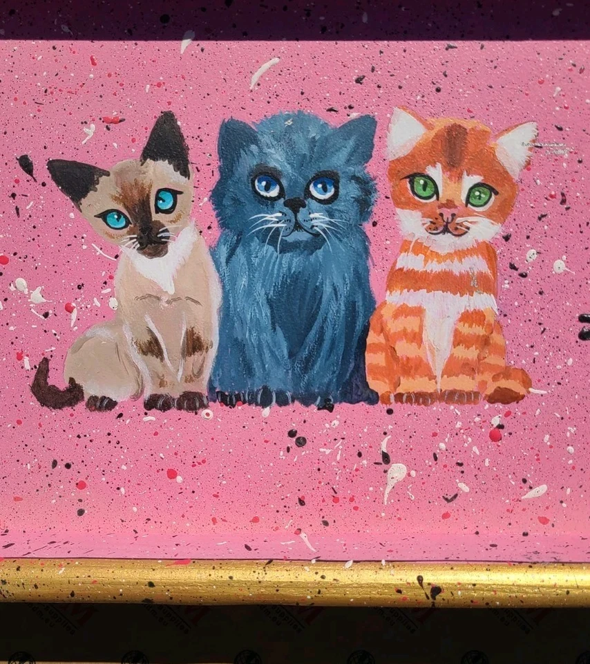 Hand Painted Colorful and Fun Kitten Tray - Image 3 of 4