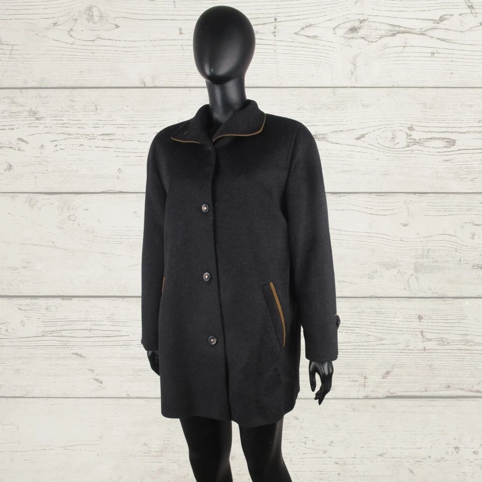 Your 6th Sense Alpacca Loden Wool Coat UK 14 – Charcoal Black Long Jacket D 20 - Image 2 of 4