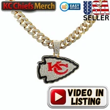 Kansas City Chiefs Gold Gem Necklace, Sparkling Pendant + 20" Iced Chain, KC