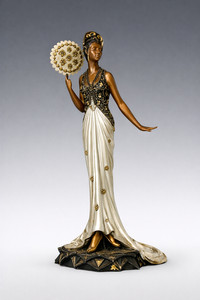  Erte Bronze Sculpture Fedora Sevenarts Ltd 119/500 1989 Art Deco 19" Fan Crown 