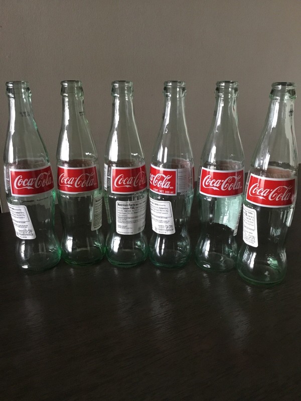 Lot of 6 Empty Coca Cola 355ml Green Glass Bottles Made in Mexico 