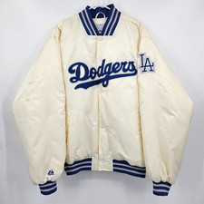 Vintage 90s Majestic MLB Los Angeles LA Dodgers White Bomber Jacket Men 3XL