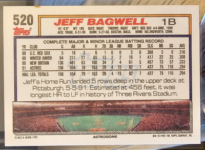 1992 Topps Jeff Bagwell #520 Houston Astros | eBay