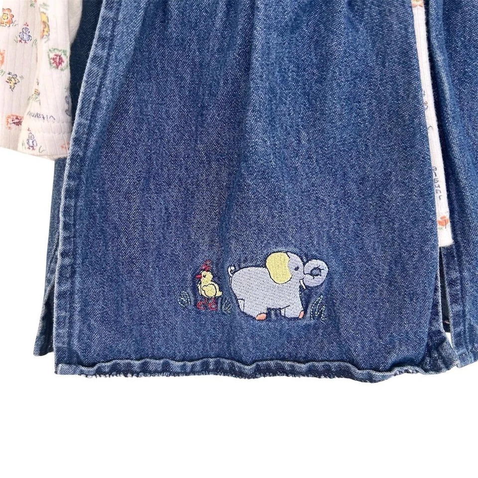 Vestido jeans vintage Vitamins bebê meninas com camiseta estampada multicolor - Imagem 4 de 4