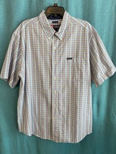 Chaps Short Sleeve Button Up Easy Care Blue Plaid Shirt Men  s Size XL