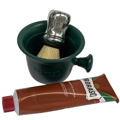 Proraso Red Rasiercreme Tube 150ml + grüner Rasierbecher + Chrom Rasierpinsel
