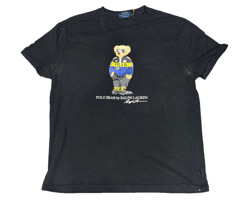 Polo Ralph Lauren Black Polo Racing Bear Graphic T-shirt Mens Size Medium LOOK