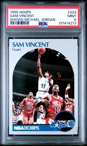 137414273 Sam Vincent 1990 Hoops #223 Michael Jordan in Photo PSA 9