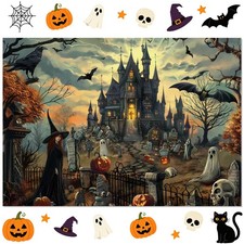 Witch Castle Halloween Large Jigsaw Puzzle Black Brown Orange