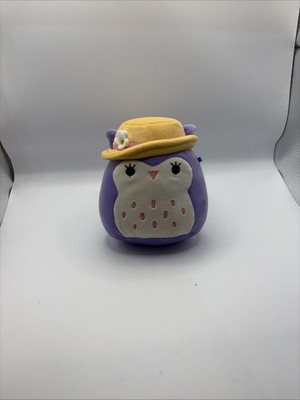 Squishmallows Holly The Owl W/ Spring Bucket Hat Purple Plush Stuffed Toy 5'' EUC