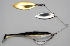 Custom Weedless Swim-Spin Spinnerbait ~ 5" Black Shad ~ 3/4 oz Double Willow