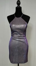 Morgan & Co Purple Metallic Shimmer Y2K 90s Halter Mini Dress Cutout Back Size5