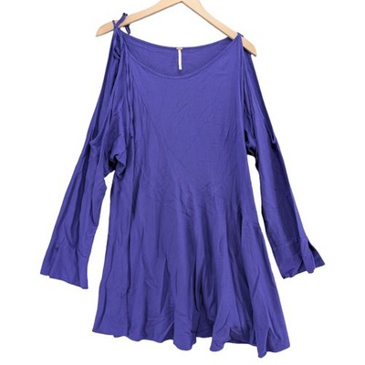 Free People Clear Skies Tunic Dress Purple LS Cold Shoulder Asymmetric Size L