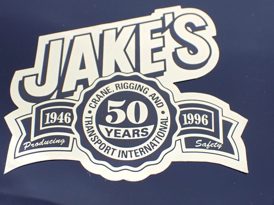 Jake’s Crane Rigging Transport Intl. Decal 1946 1996 Vintage Die Cut Sticker - Image 2 of 4