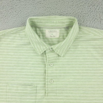 Linksoul Tempus Fugit Polo Shirt Mens XL Green Stripe Luxury Cotton Golf Pocket