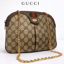 GUCCI GG pattern Sherry Line Shoulder Bag Canvas Leather Beige Brown Logo vintag