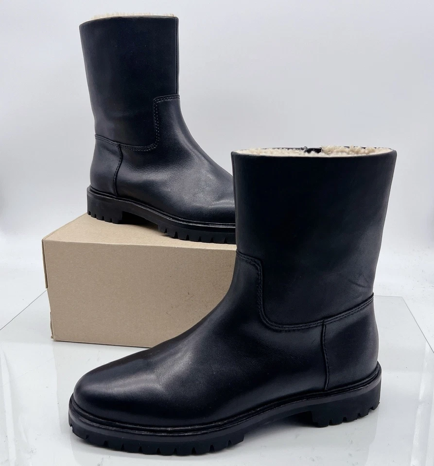 Botín Loeffler Randall Damian de piel de oveja genuina cuero negro/crema EE. UU. 8,5 NUEVO Foto 3 de 4