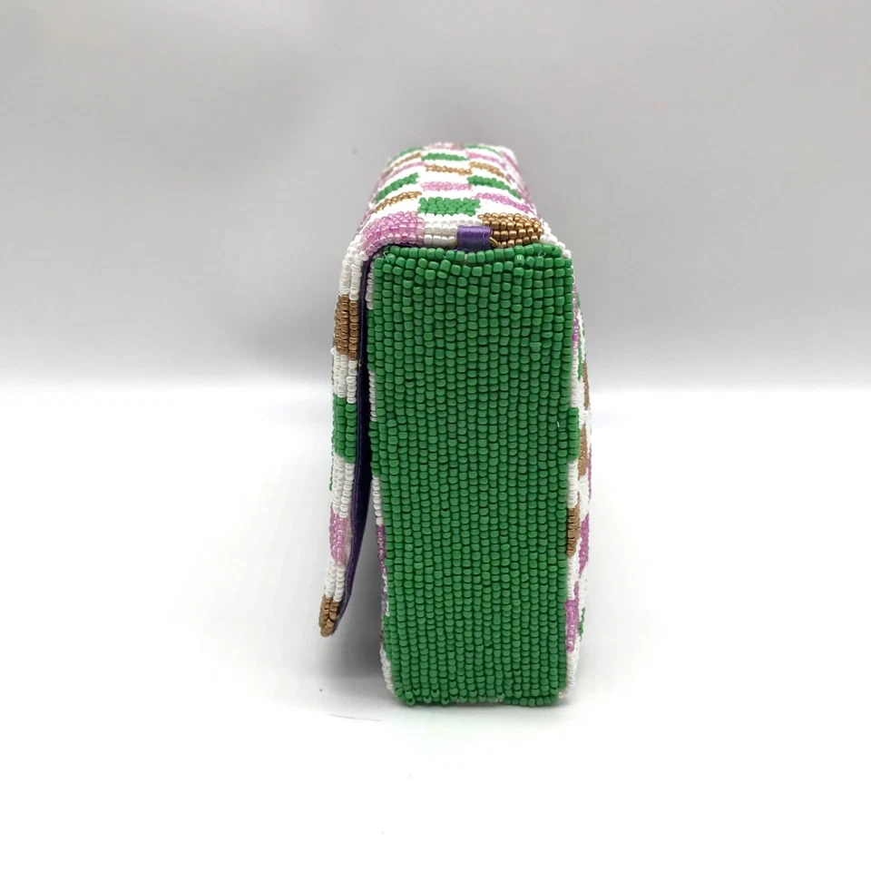 Moyna Purple Beaded Mardi Gras Checkered Crossbody Bag - Image 4 of 4