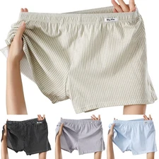 Mens Striped Boxer Briefs Cotton Underwear Trunks Sleepwear Black Grey Blue