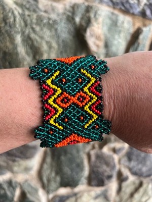 Shipibo Beaded Bracelet Teal Orange Red Inspired Bracelets  8 1/4'' x 2 3/8 