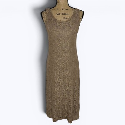 Chicos Floral Lace Overlay Dress Brown Sleeveless Wedding Guest Party Sz 0 US 4
