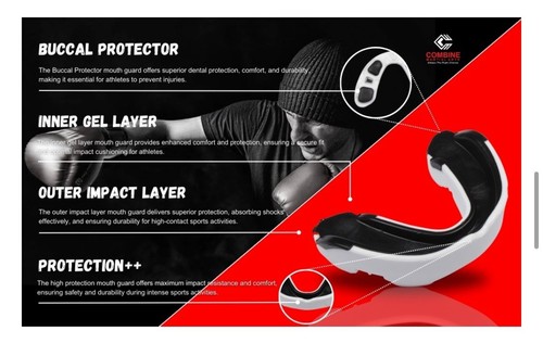 Combine Martialarts- Gel Max Mouthguard for Adult- White & Blue- New - Afbeelding 4 van 6