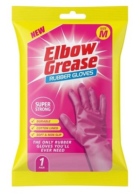 Ellenbogenfett rosa Gummihandschuhe Baumwolle gefüttert rutschfest Medium 6er Pack