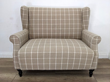 SOFA 2 Seater HSL  Helmsley Wingback Check Pattern Fabric Wood Leg FREE DELIVERY