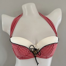 AGENT PROVOCATEUR Red Gingham CALAMITY Cowgirl Swim Bikini Bra Top Shorts 36C L