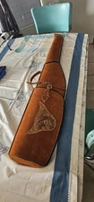 Vtg Suede Leather 2 Piece Rifle Scabbard Padded *MINT*