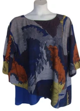 CITRON SANTA MONICA Multicolor Mixed Print Top W/Attached Tank Angled Hem 1X